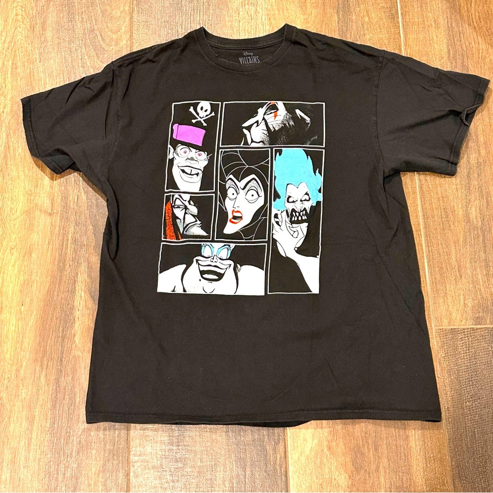 Halloween Unisex Disney Villans Faces Collage Black Shirt Sz L